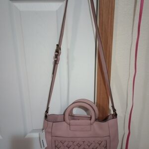 Pink Woven Leather Handbag